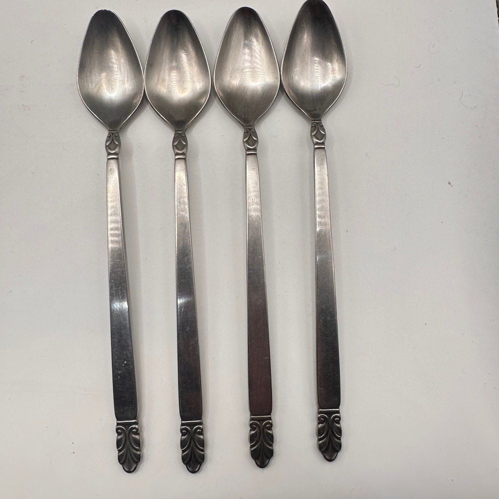 International Stainless Deluxe Liberty Iced Tea Spoons Set of 4 Mid Century 7.5"